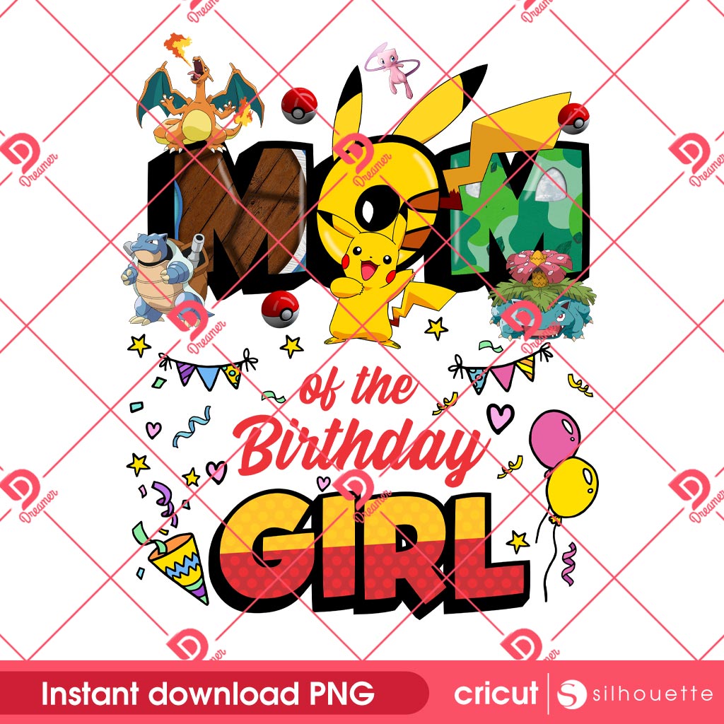 Pokemon Mom Birthday Girl PNG, Pikachu Mom Of The Birthday Girl PNG