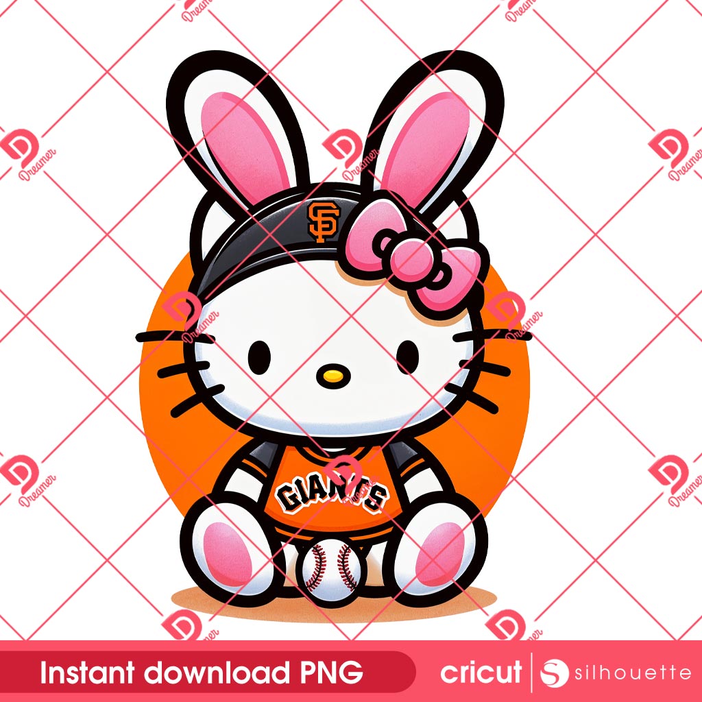 San Franciso Giants Hello Kitty Easter Bunny PNG, Hello Kitty Bunny Easter 2025 Giants MLB Baseball PNG