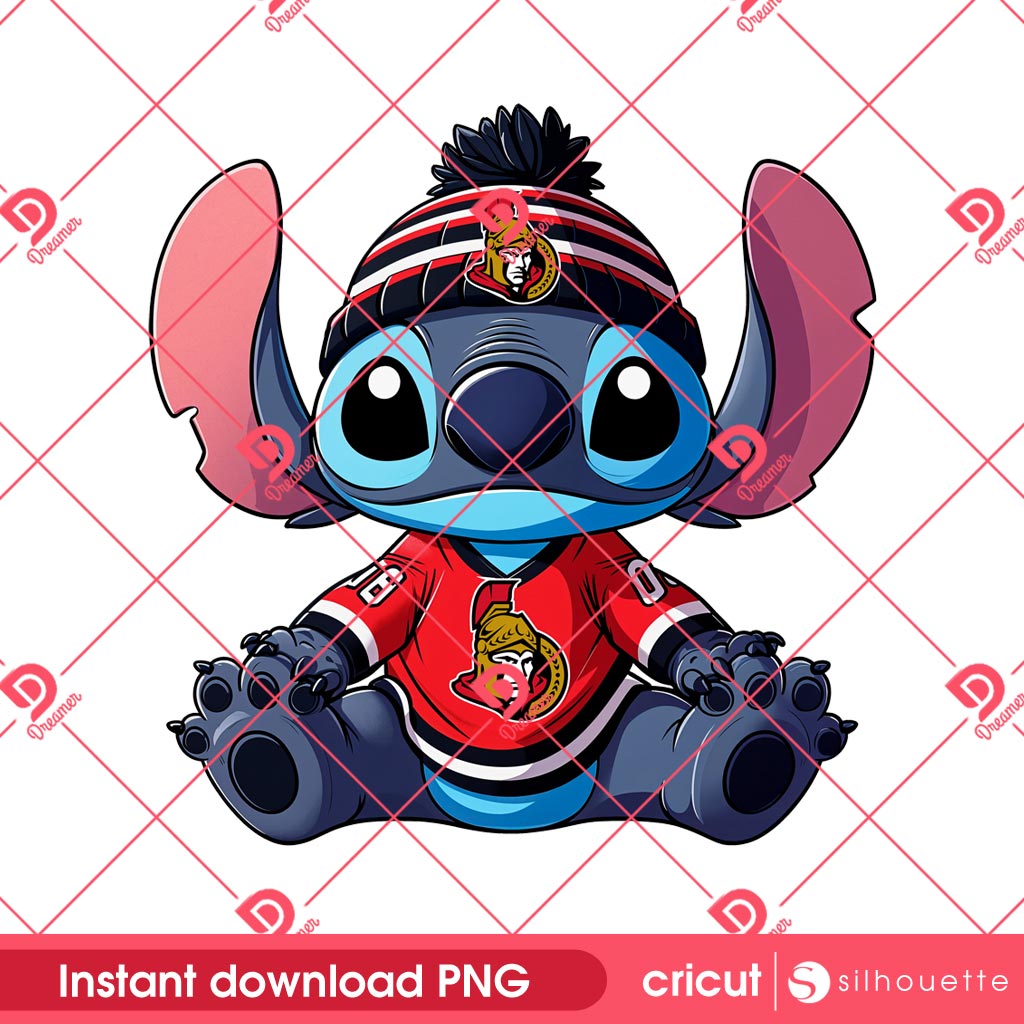 Stitch Ottawa Senators PNG, Stitch Hockey Sport Ottawa Senators PNG, Disney Stitch NHL Sport PNG