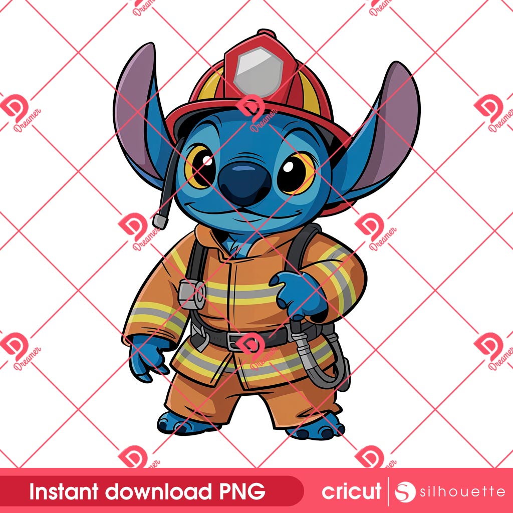 Stitch Wearing Firefighter PNG, Disney Stitch Firefighter PNG Design