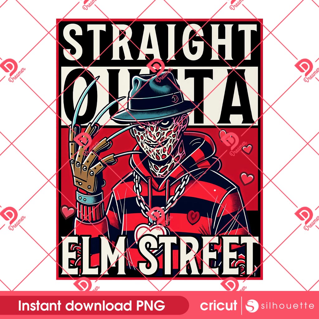 Straight Outta ELM Street PNG, Freddy Krueger Valentine PNG