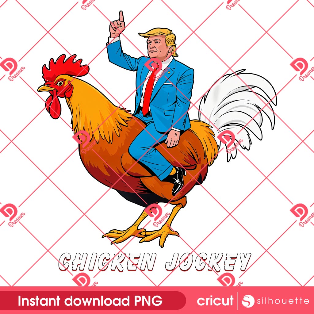 Trump Rides Rooster Hilarious Cartoon Adventure PNG