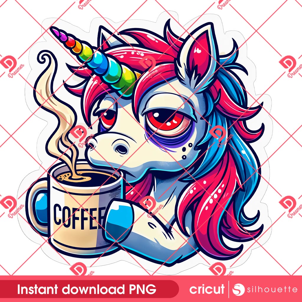Unicorn Drinks Coffee PNG