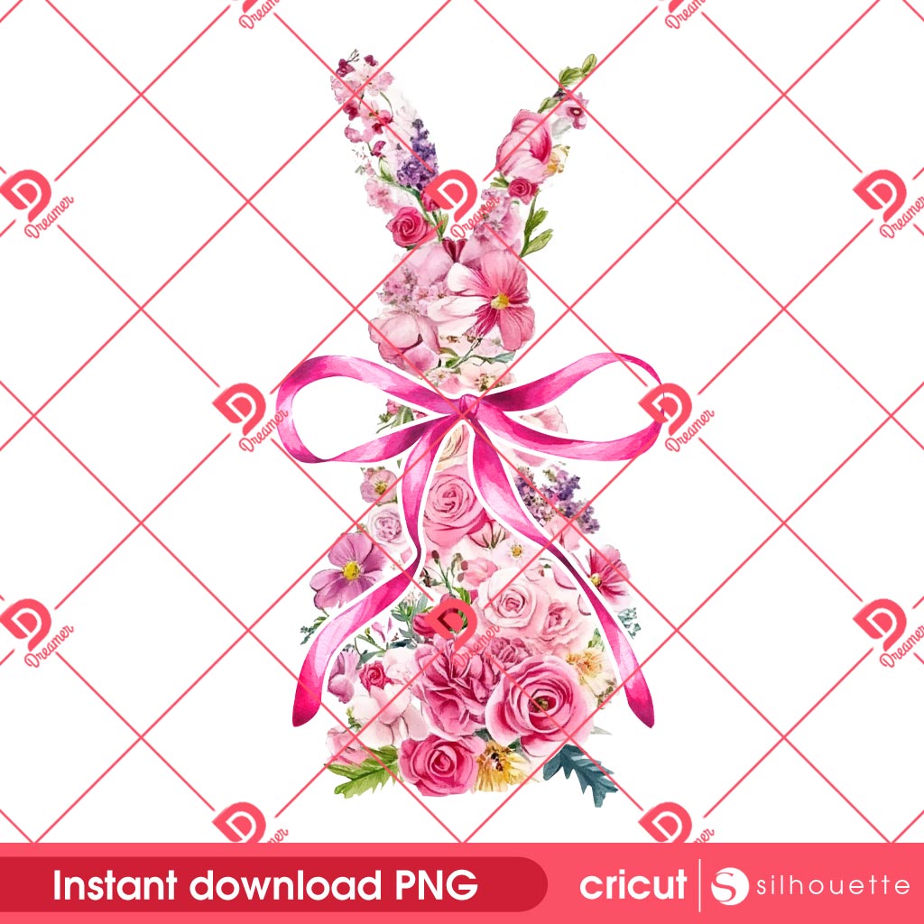Watercolor Floral Easter Bunny PNG, Happy Easter Day 2025 PNG
