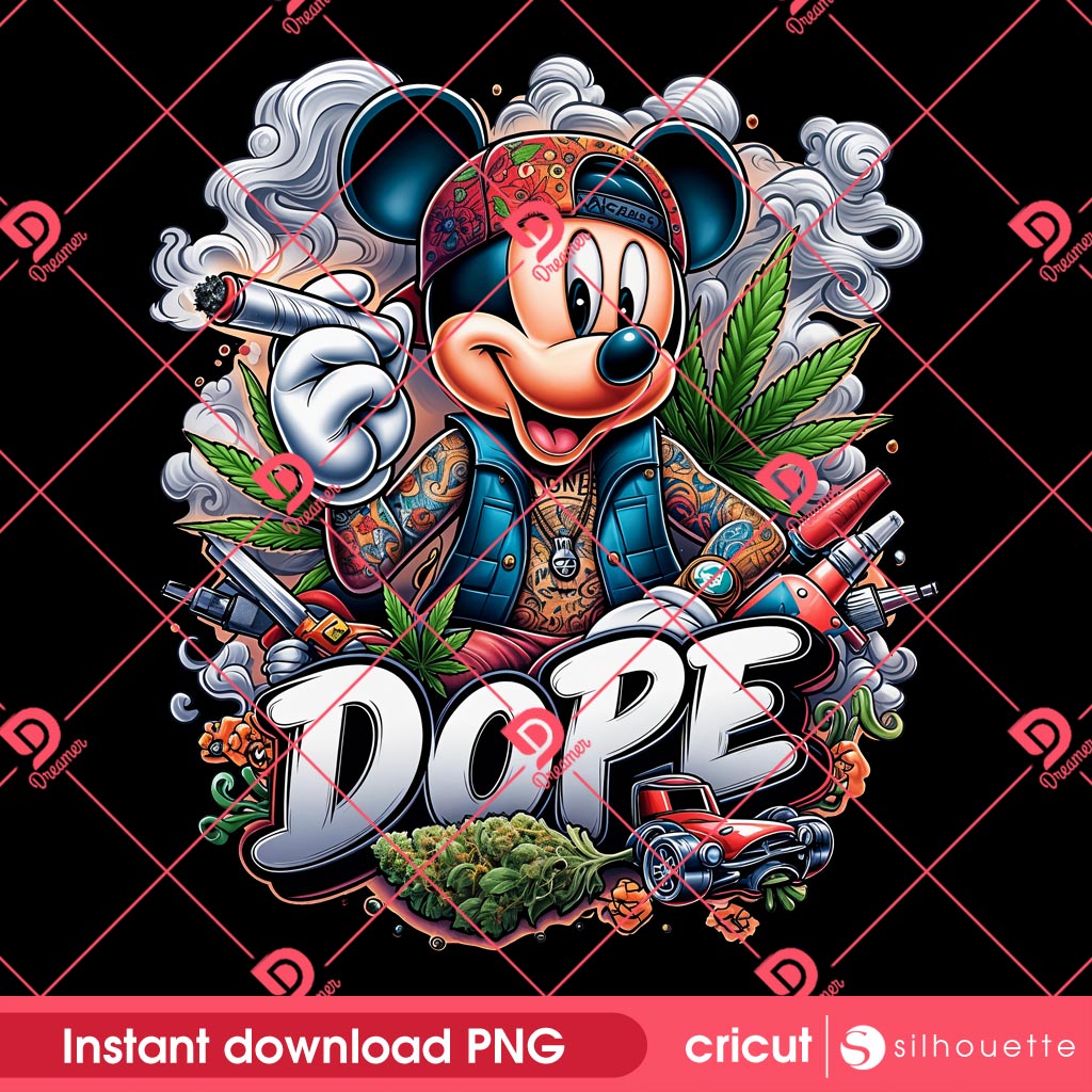 Weed Dope Disney Mickey Mouse PNG, Disney Character Smoke Cannabis PNG, Mickey Happy 420 Holiday PNG