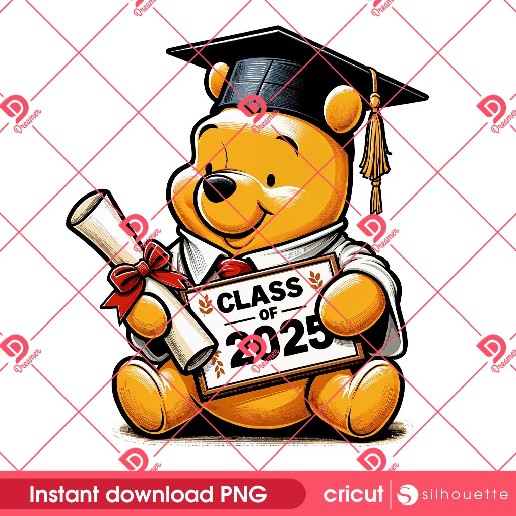 Winnie The Pooh Graduation 2025 PNG, Class Of 2025 Disney Pooh Bear PNG