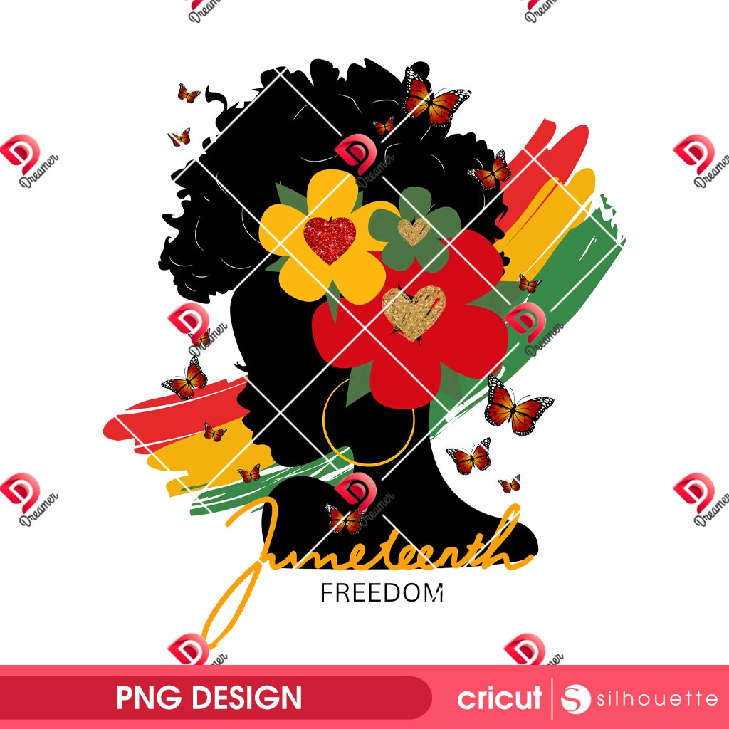 Afro Girl Messy Bun Juneteenth PNG, African American PNG, Black Woman Juneteenth PNG