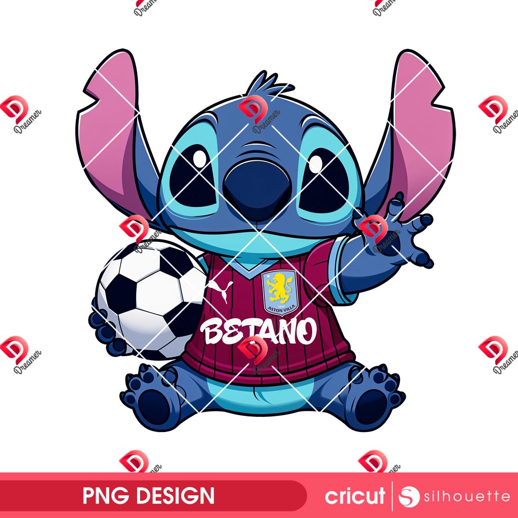 Aston Villa FC Stitch Player PNG, Stitch Soccer Player PNG, Stitch Premier League Aston Villa PNG