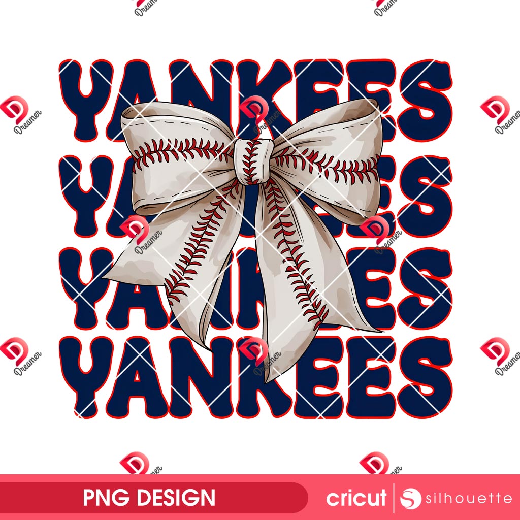 Baseball Yankees Coquette Bow PNG, New York Yankees MLB Coquette Design PNG