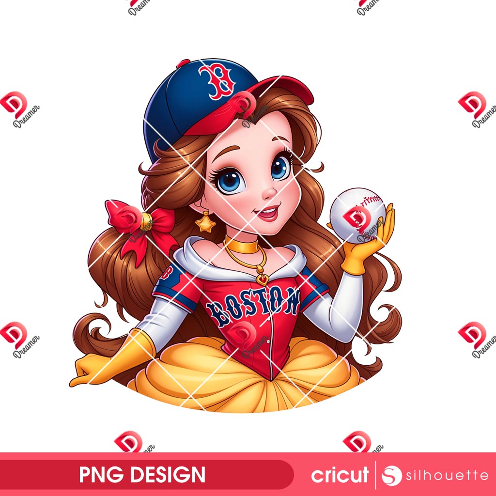 Belle Princess Boston Red Sox PNG, Disney Princess Baseball PNG