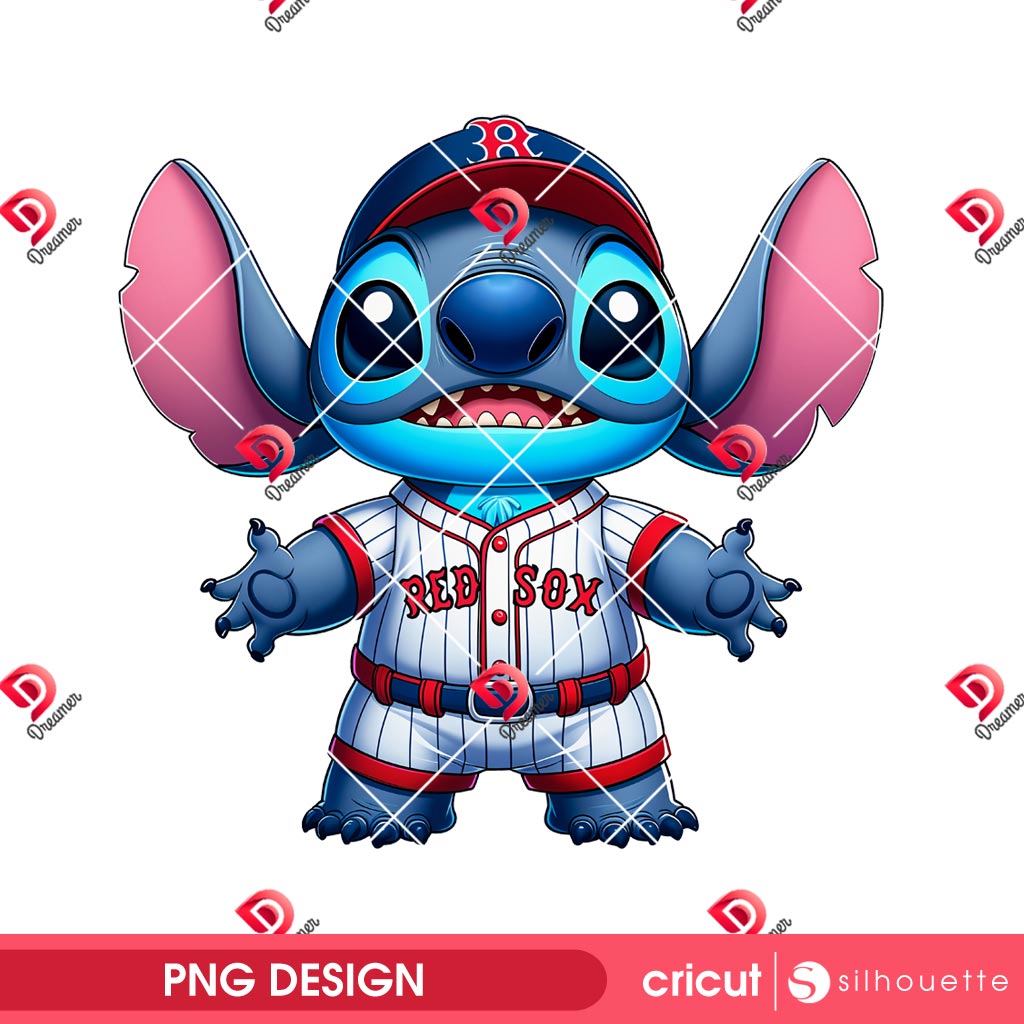 Boston Red Sox Disney Stitch PNG, Cute Stitch Baseball Red Sox PNG