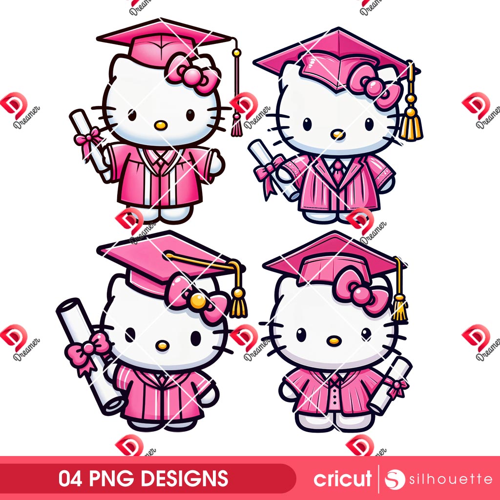Bundle Hello Kitty Graduate 2025 PNG, Pink Hello Kitty Graduation 2025 PNG Bundle