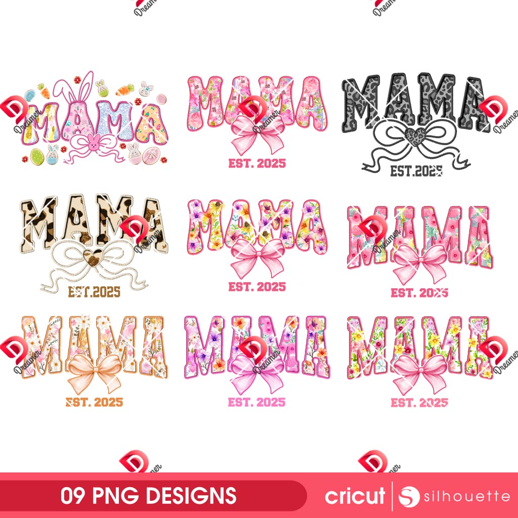 Bundle Mama Coquette Bow EST 2025 PNG, Mothers Day 2025 PNG, Mom Coquette Bow Bundle PNG