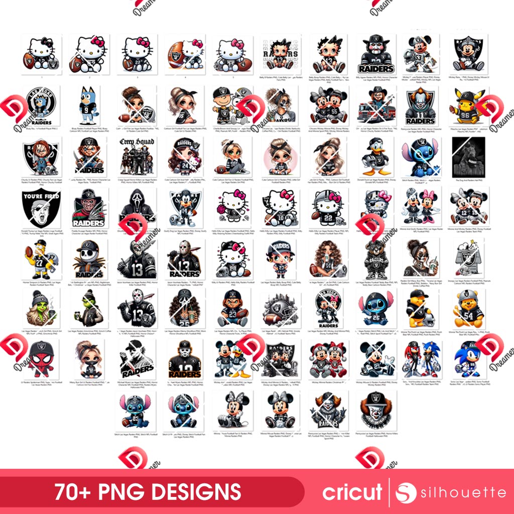 Bundle Raiders Design SVG PNG, Las Vegas Raiders Football Sport Characters Bundle PNG