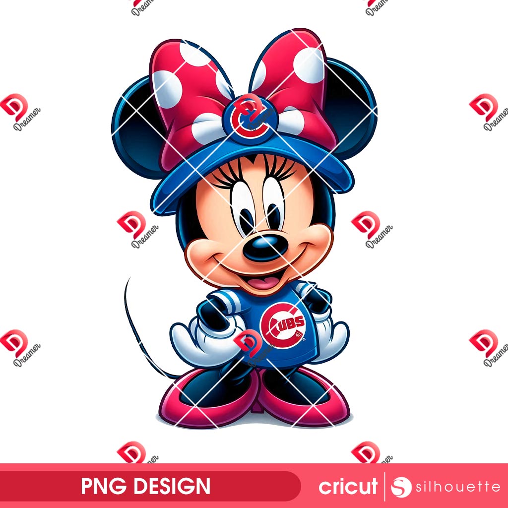 Chicago Cubs Baseball Disney Minnie Mouse PNG, Disney Friends Sport Chicago Cubs PNG