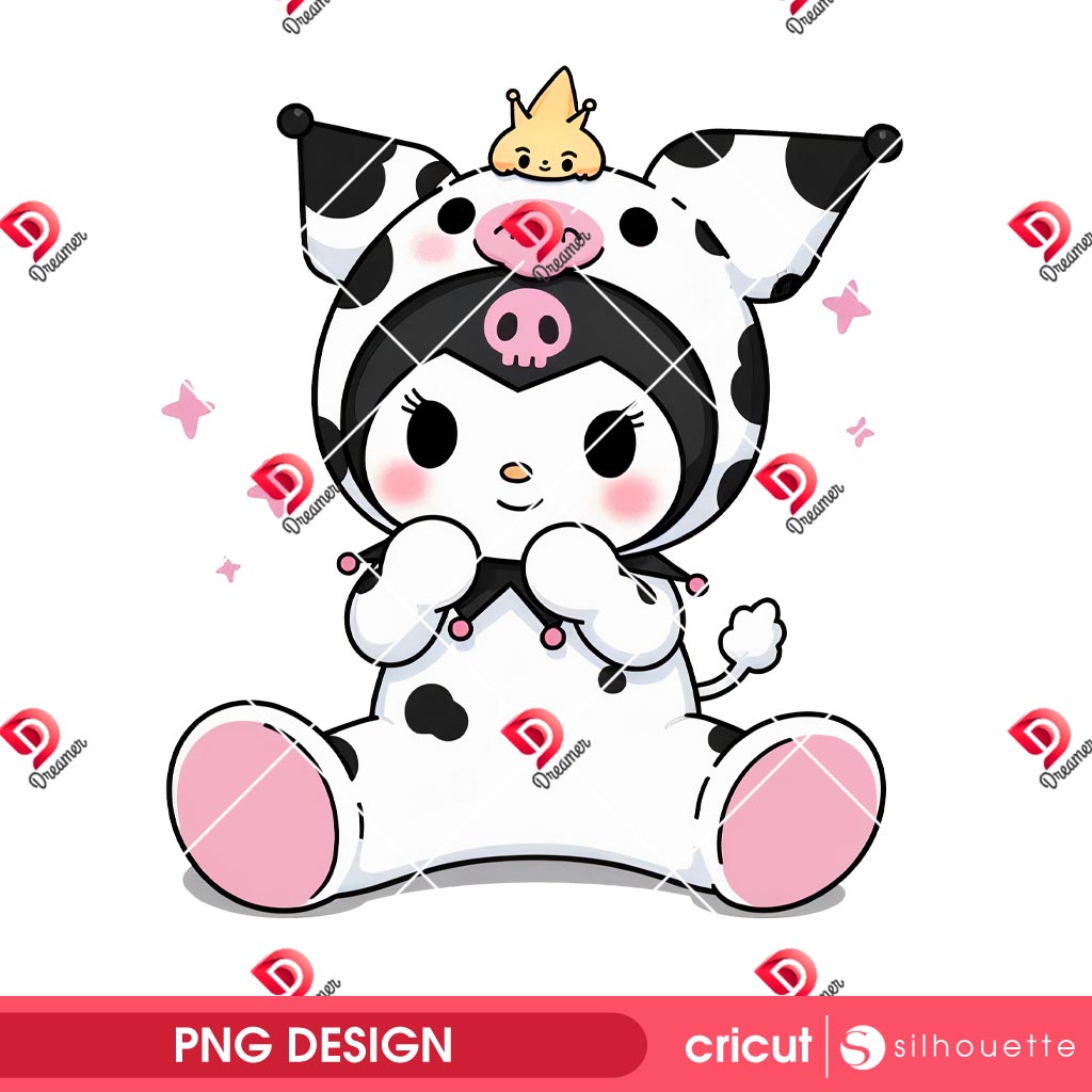 Cow Kuromi PNG Design, Kuromi Wearing A Cute Cow Outfit PNG Design