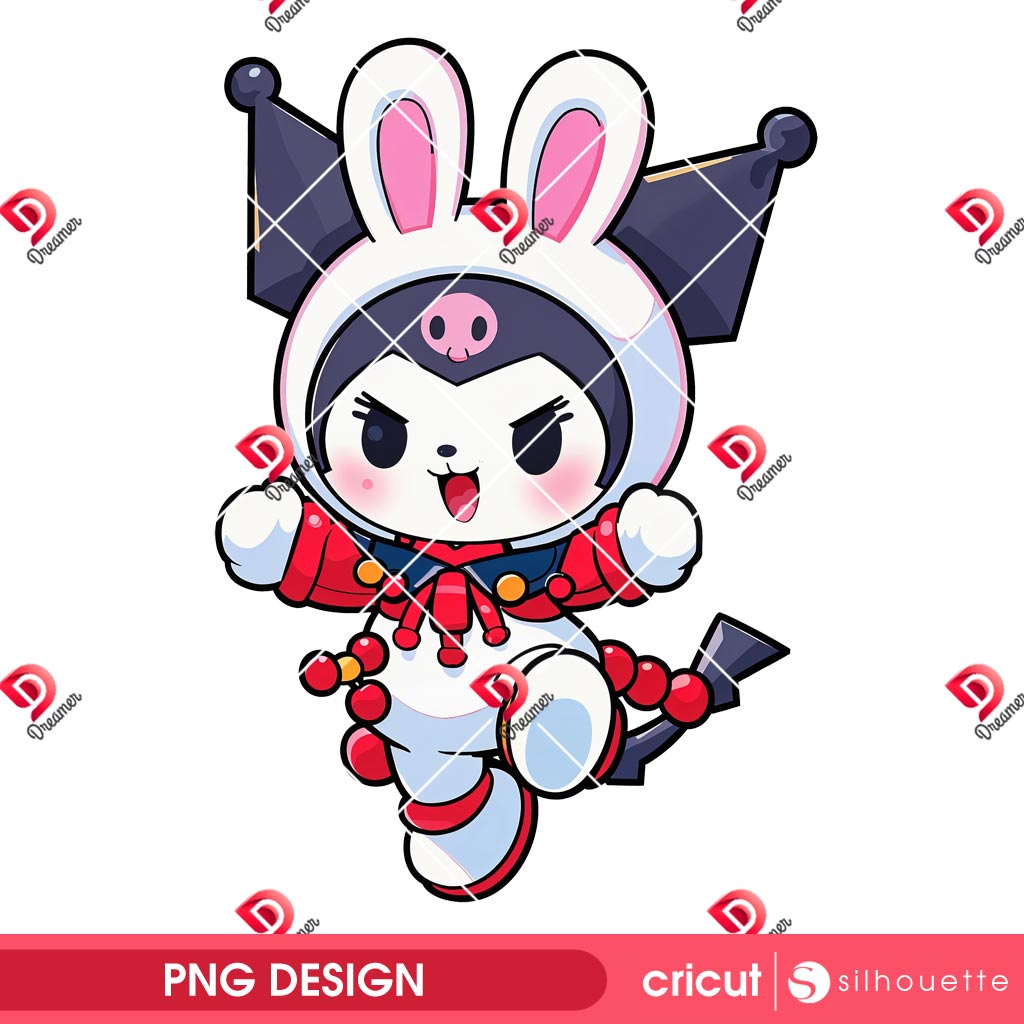 Cute Bunny Kuromi PNG, Kuromi Wearing Rabbit Outfit PNG