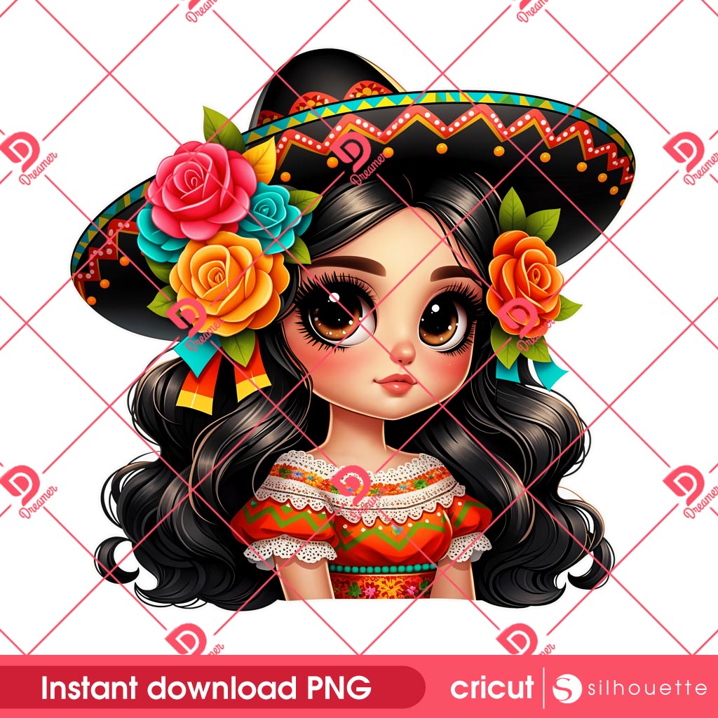 Cute Cartoon Girl Cinco De Mayo PNG, Cute Mexicana Girl PNG, Chicana Cinco De Mayo PNG