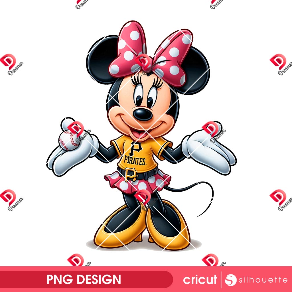 Disney Minnie Pittsburgh Pirates Baseball PNG, MLB Sport Disney Friends PNG, Minnie Mouse Pittsburgh Pirates PNG