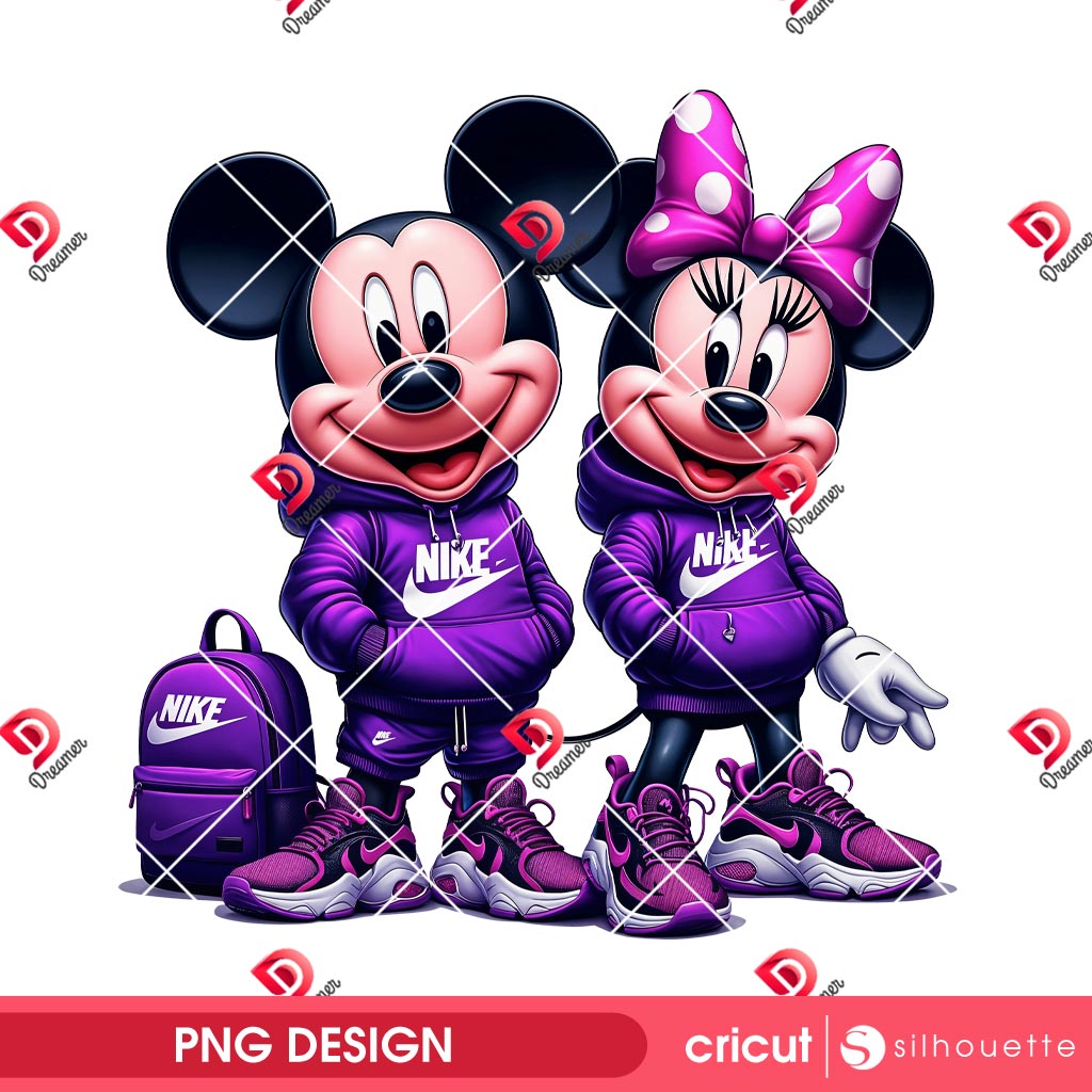 Disney Mouse Couple Wearing Nike Outfits PNG, Mickey Minnie Nike Fashion PNG