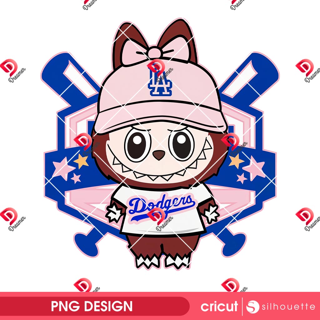 LA Dodgers Labubu PNG, Dodgers Baseball Mascot PNG, Popular Cartoon Character Design PNG