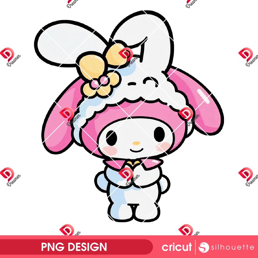 Funny My Melody Wearing Bunny Outfit PNG, Cute Bunny My Melody Cartoon PNG