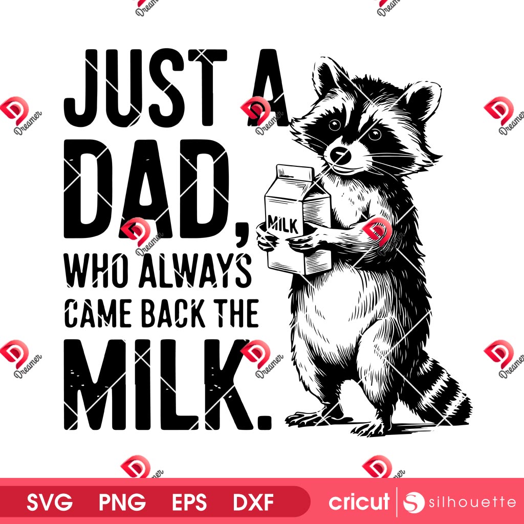 Funny Raccoon Dad SVG PNG, Just A Dad Who Always Came Back With The Milk PNG SVG