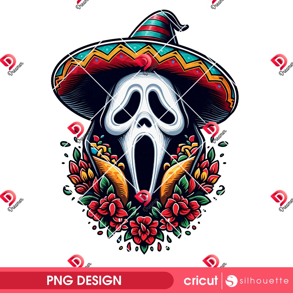 Ghostface Scream Cinco De Mayo PNG, Mexican Horror Killer PNG