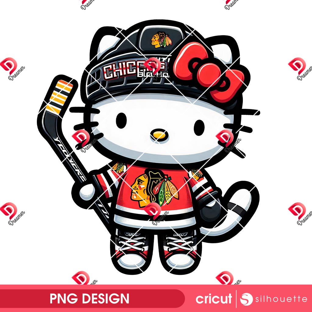 Hello Kitty Chicago Blackhawks PNG, NHL Sport Hello Kitty Hockey Chicago Blackhawks PNG