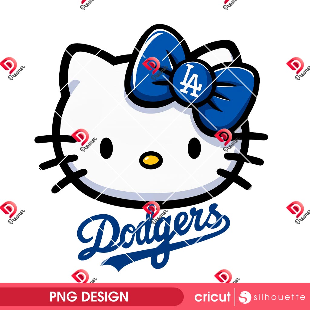 Hello Kitty Head LA Dodgers PNG, Cartoon Dodgers Baseball PNG