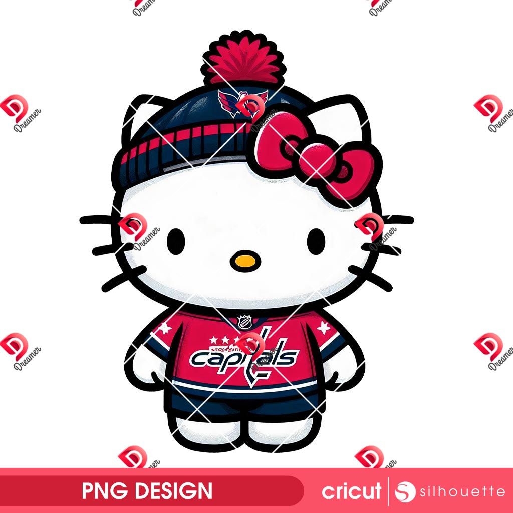 Hello Kitty Washington Capitals PNG, NHL Sport Hello Kitty Hockey Washington Capitals PNG