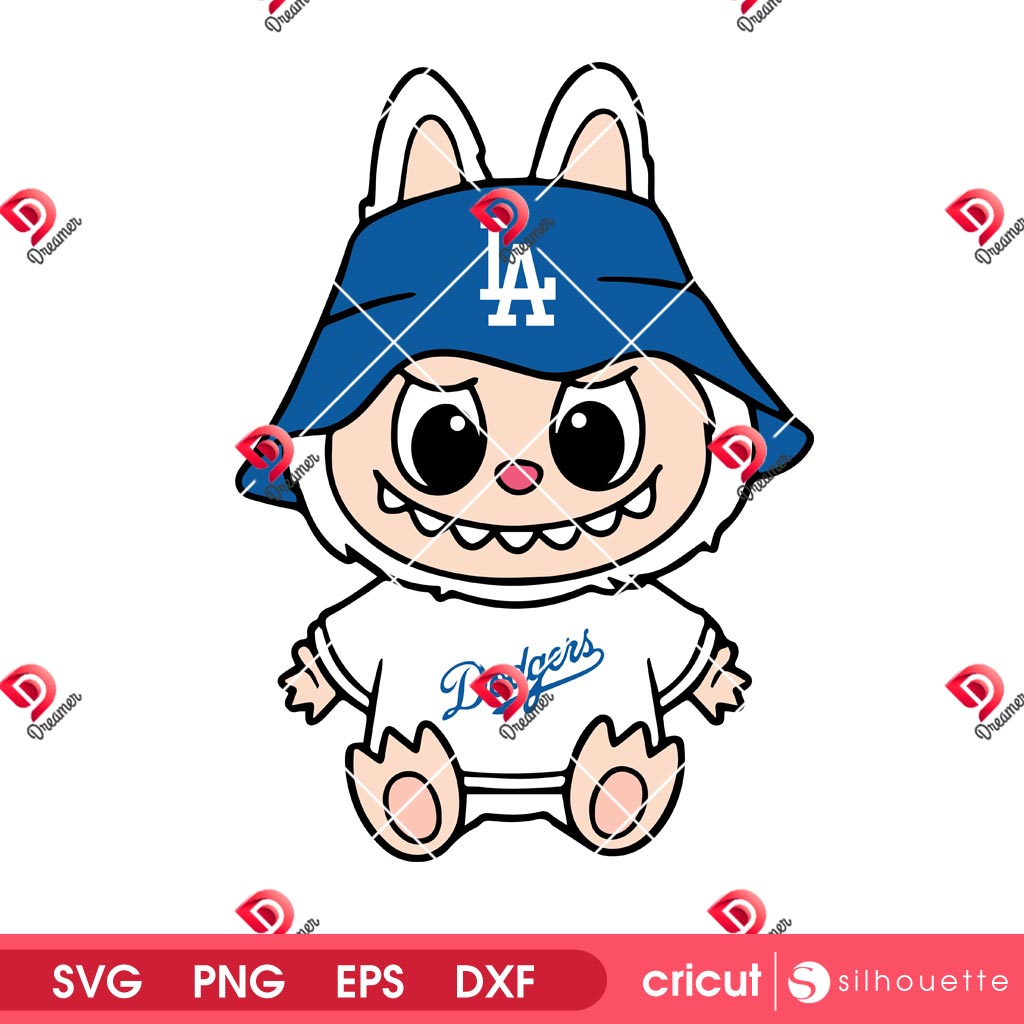 Labubu LA Dodgers Baseball SVG PNG, Los Angeles Dodgers Cartoon Character Labubu PNG SVG