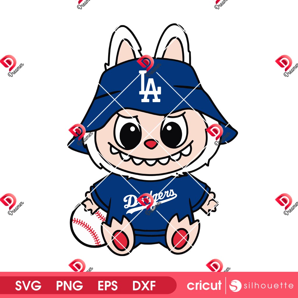 Labubu Los Angeles Dodgers PNG SVG, Cartoon Labubu LA Dodgers Baseball SVG PNG