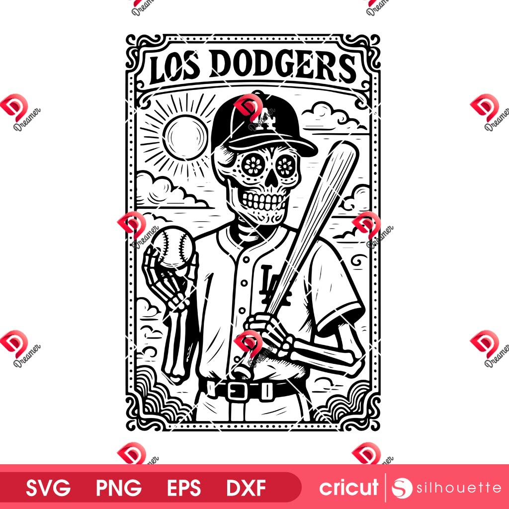 Los Dodgers Skeleton Player Tarrot Card SVG PNG, Baseball Skeleton LA Dodgers SVG PNG