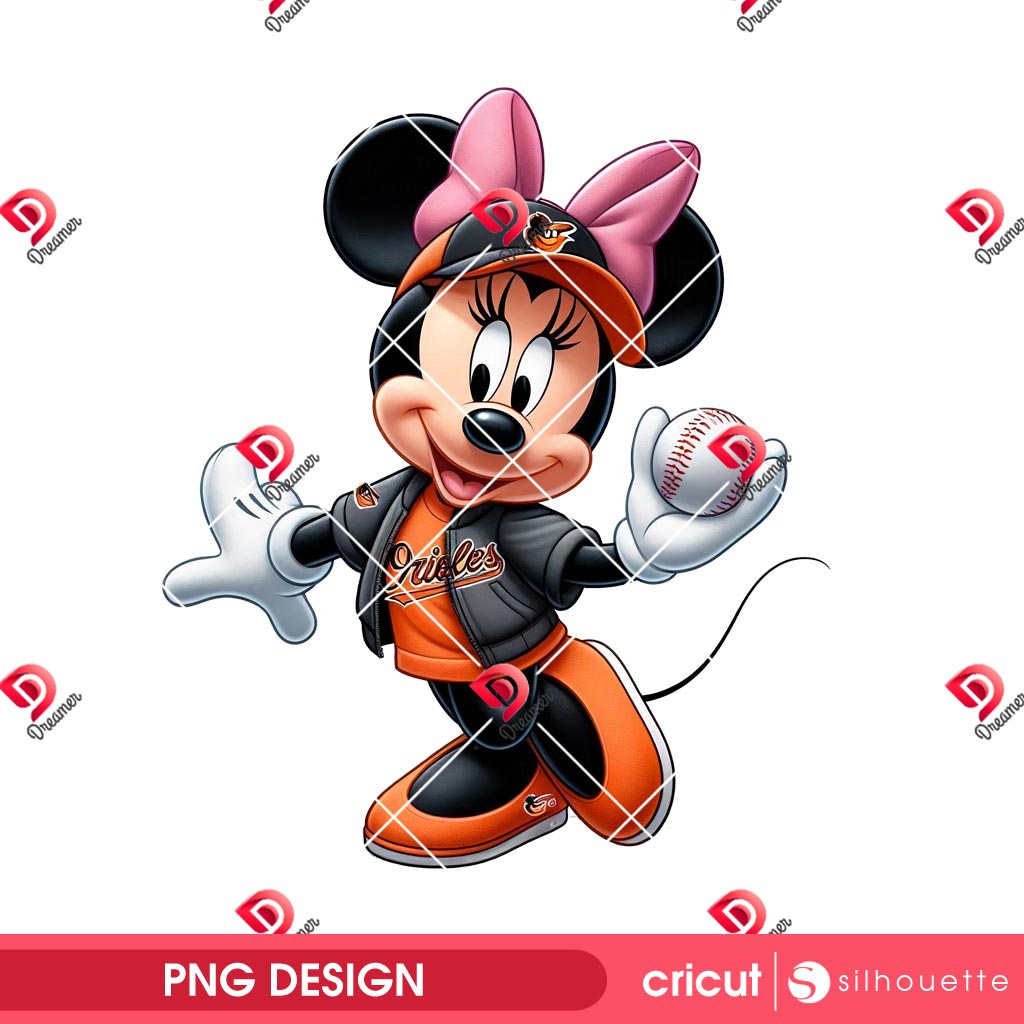 Minnie Baltimore Orioles Baseball PNG, Disney Friends MLB Baltimore Orioles PNG