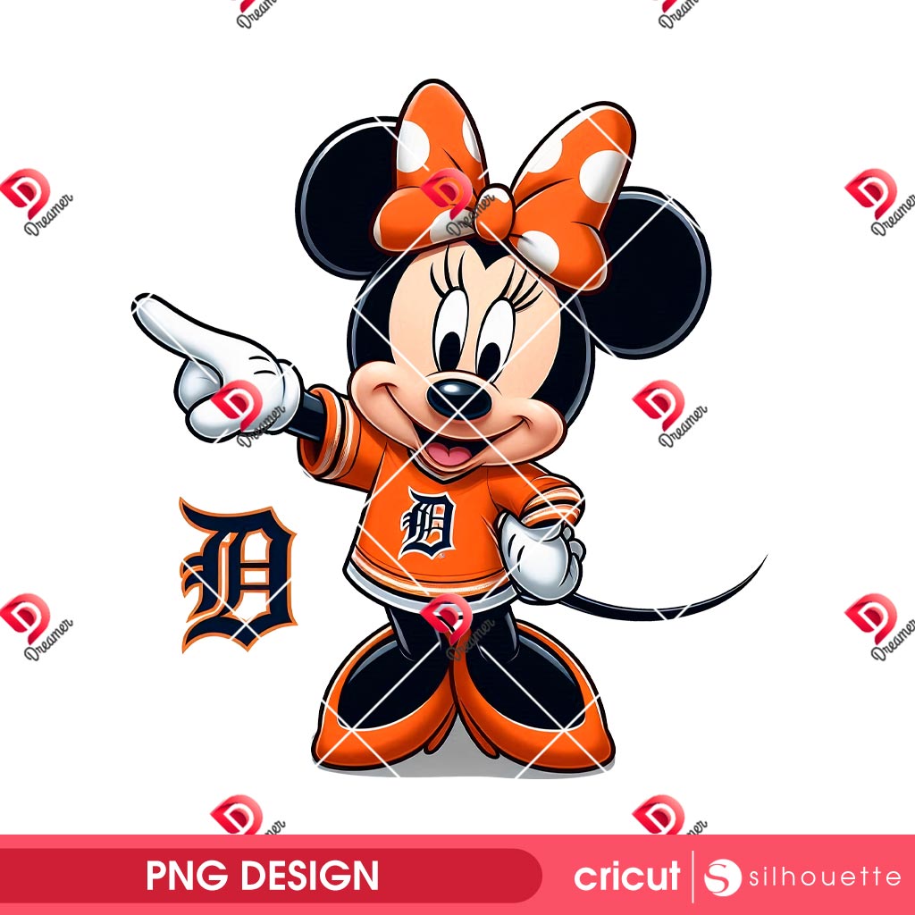 Minnie Detroit Tigers MLB Baseball PNG, Disney Friends Sport Baseball Tigers Team PNG