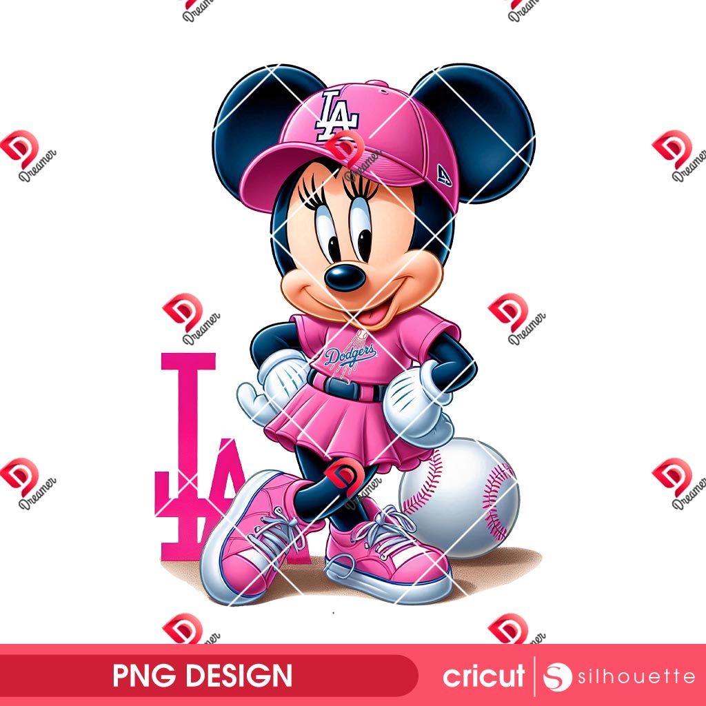 Minnie Mouse Pink Dodgers PNG, Disney Los Angeles Dodgers PNG, Minnie Baseball PNG