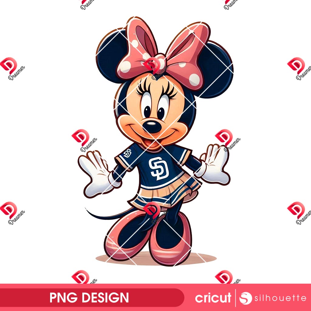 Minnie SD Padres PNG, Minnie Baseball PNG, Disney Friends Sport MLB PNG