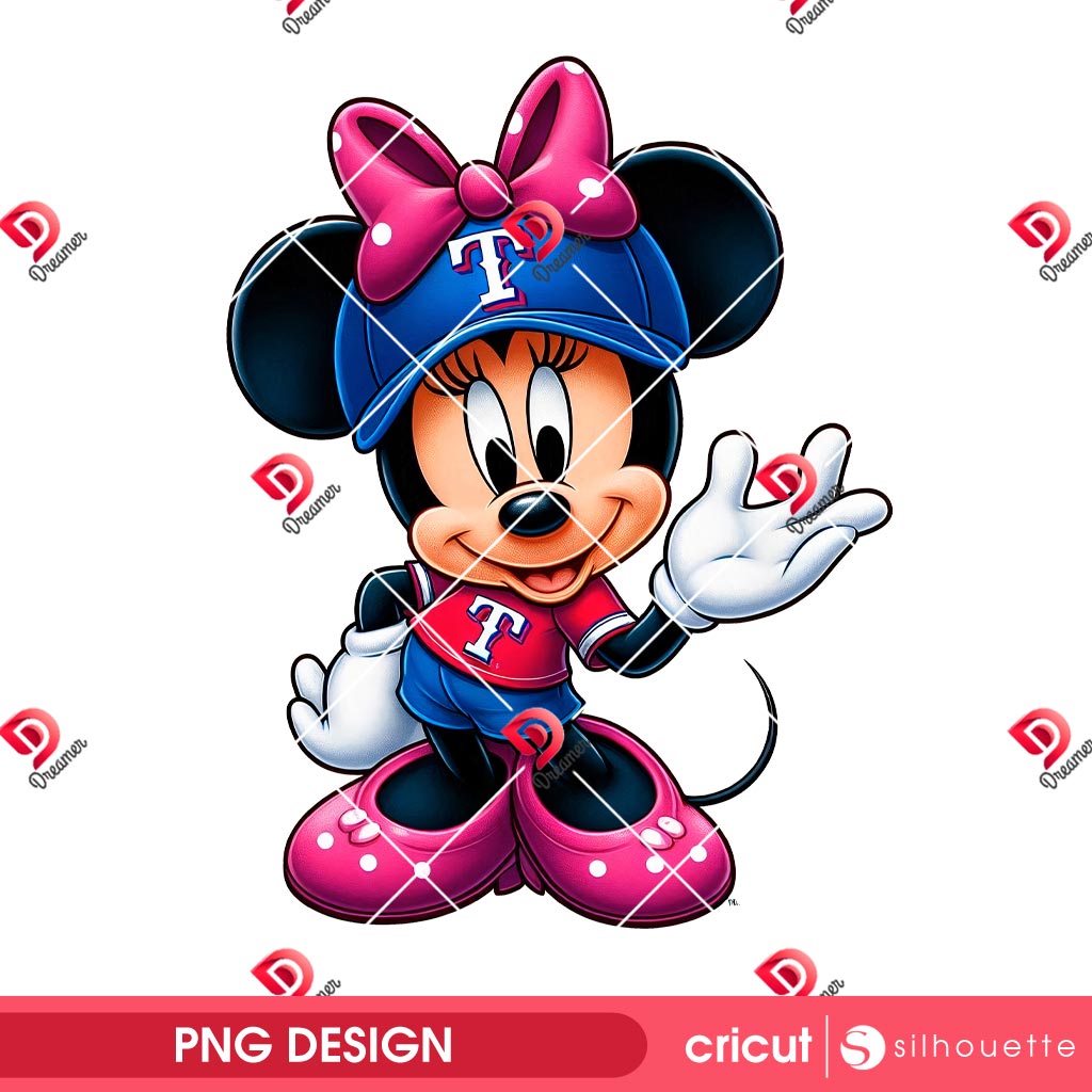 Minnie Texas Rangers Baseball PNG, Disney Friends MLB Sport PNG