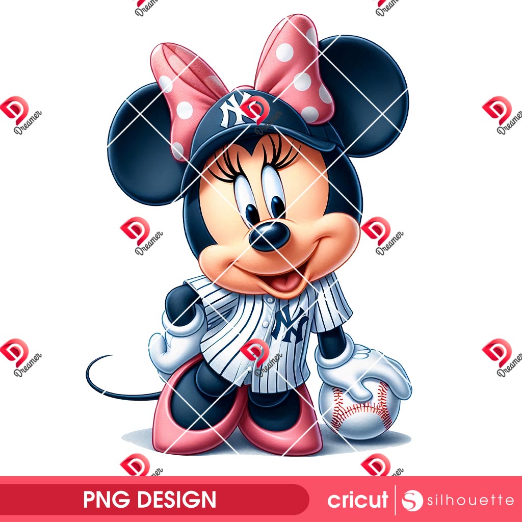 NY Yankees Baseball Minnie Mouse PNG, Disney Friends MLB Sport Yankees PNG