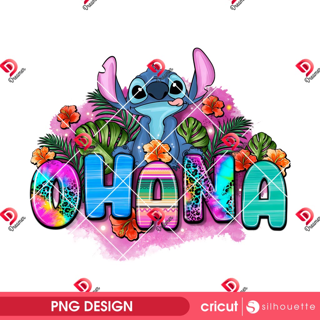 Ohana Stitch PNG Design, Cute Stitch Ohana PNG, Floral Stitch PNG