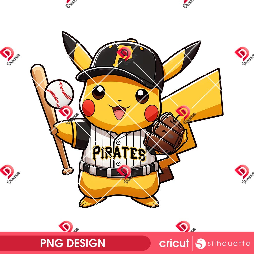 Pikachu Pittsburgh Pirates Baseball PNG, Pokemon MLB Sport Pittsburgh Pirates PNG