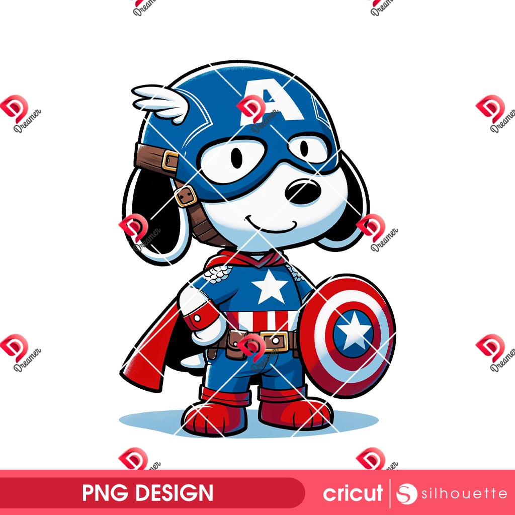 Snoopy Captain America PNG, Superhero Peanuts Snoopy PNG