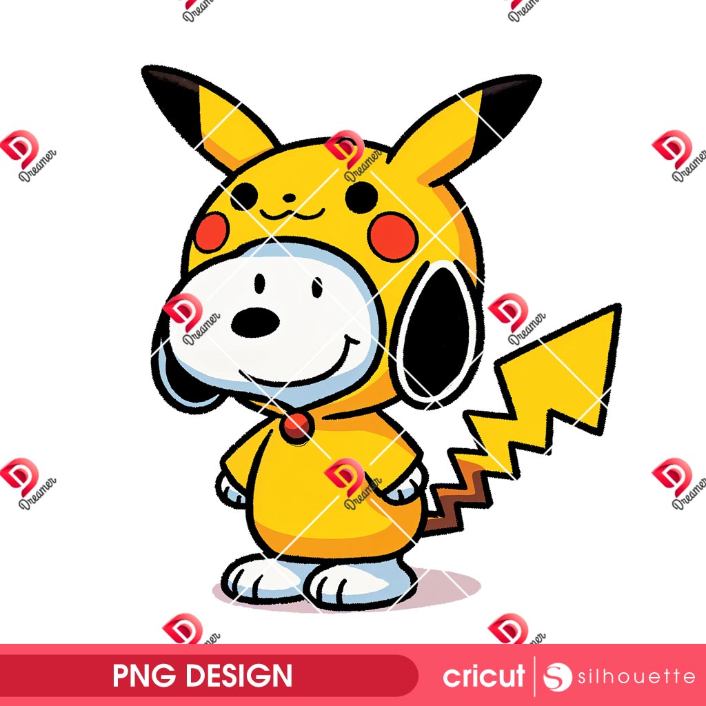 Snoopy Pikachu PNG, Peanuts Snoopy Wearing Pokemon Outfit PNG