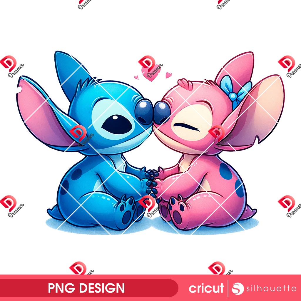 Stitch Couple In Love PNG, Stitch Kissing Angel PNG, Stitch Couple Valentines Day PNG