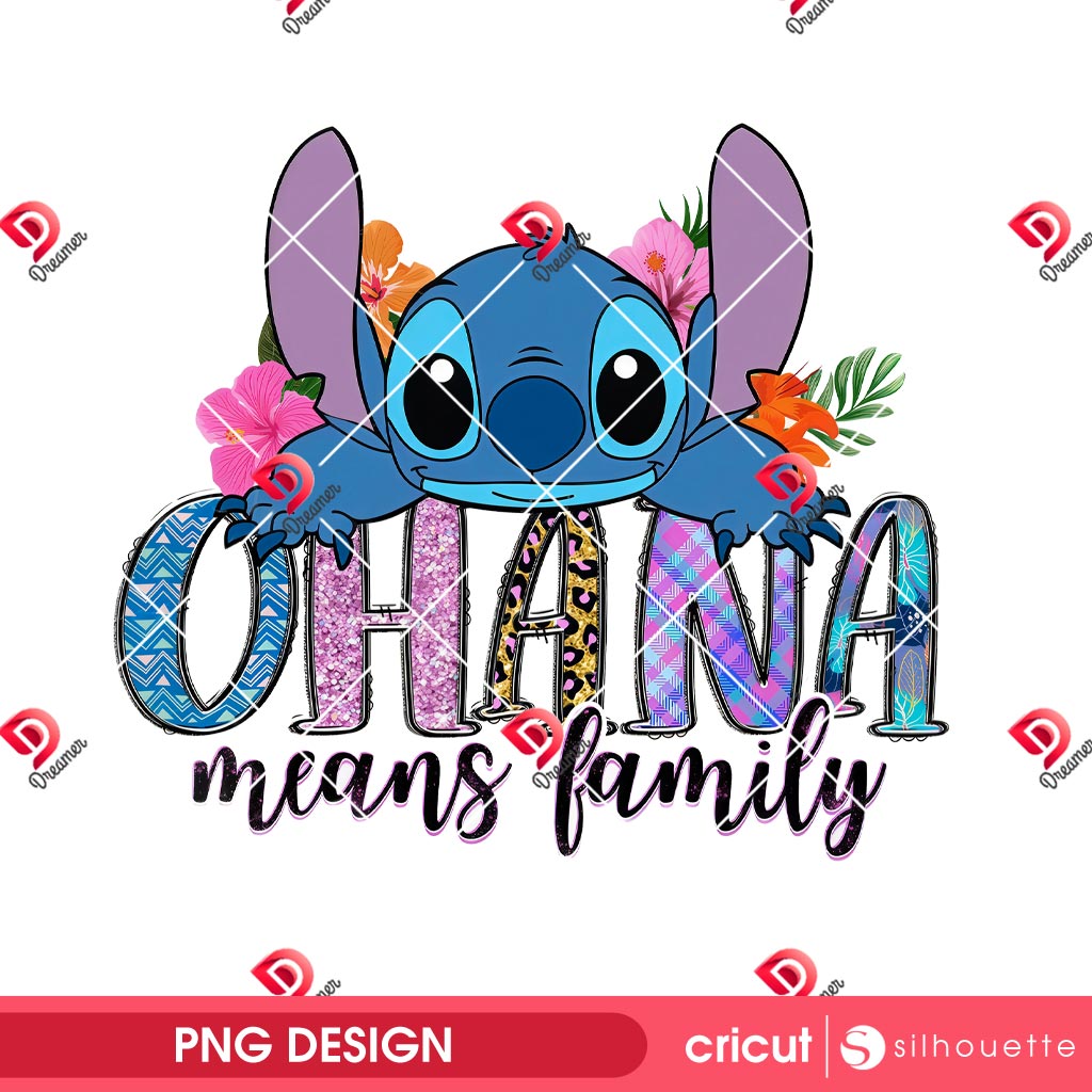 Stitch Ohana Means Family PNG, Disney Cartoon Character Stitch PNG