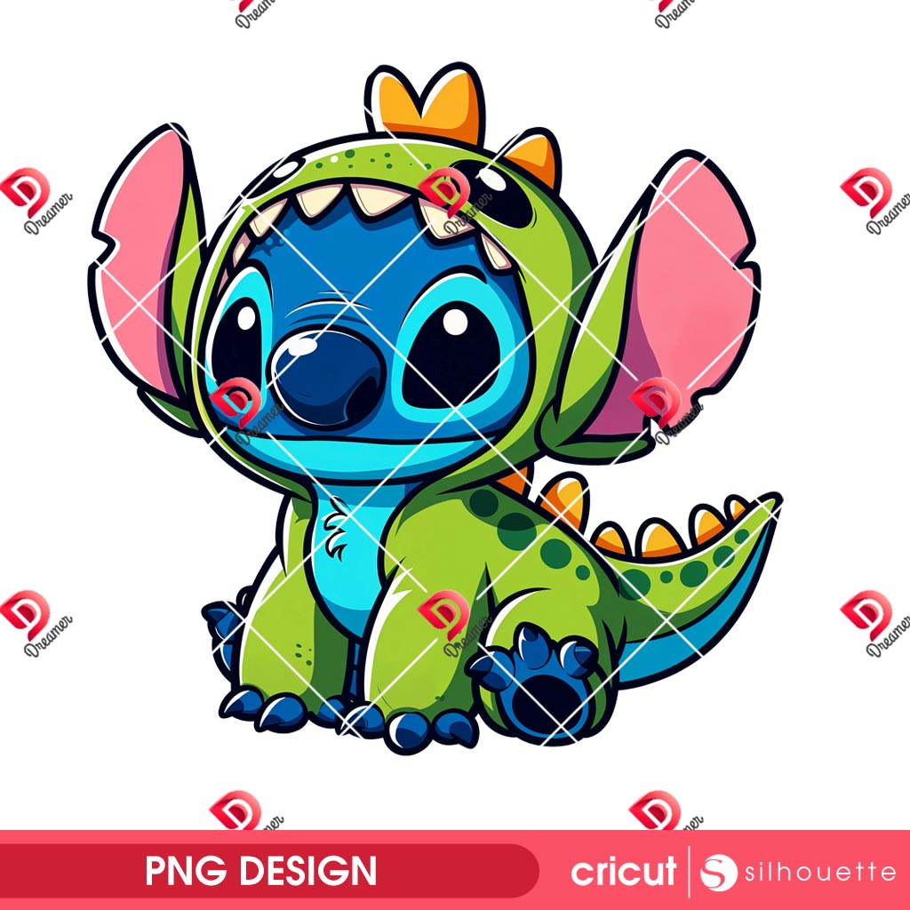 Stitch Wearing Dinosaur Outfits PNG, Stitch T-Rex PNG, Stitch Dinosaur PNG