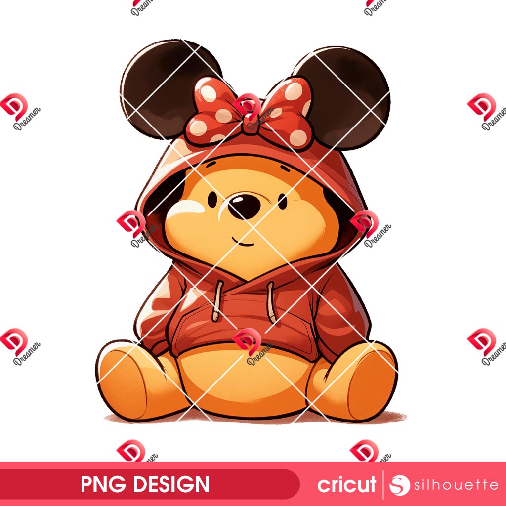 Winnie The Pooh Wearing Minnie Outfit PNG, Disney Characters PNG