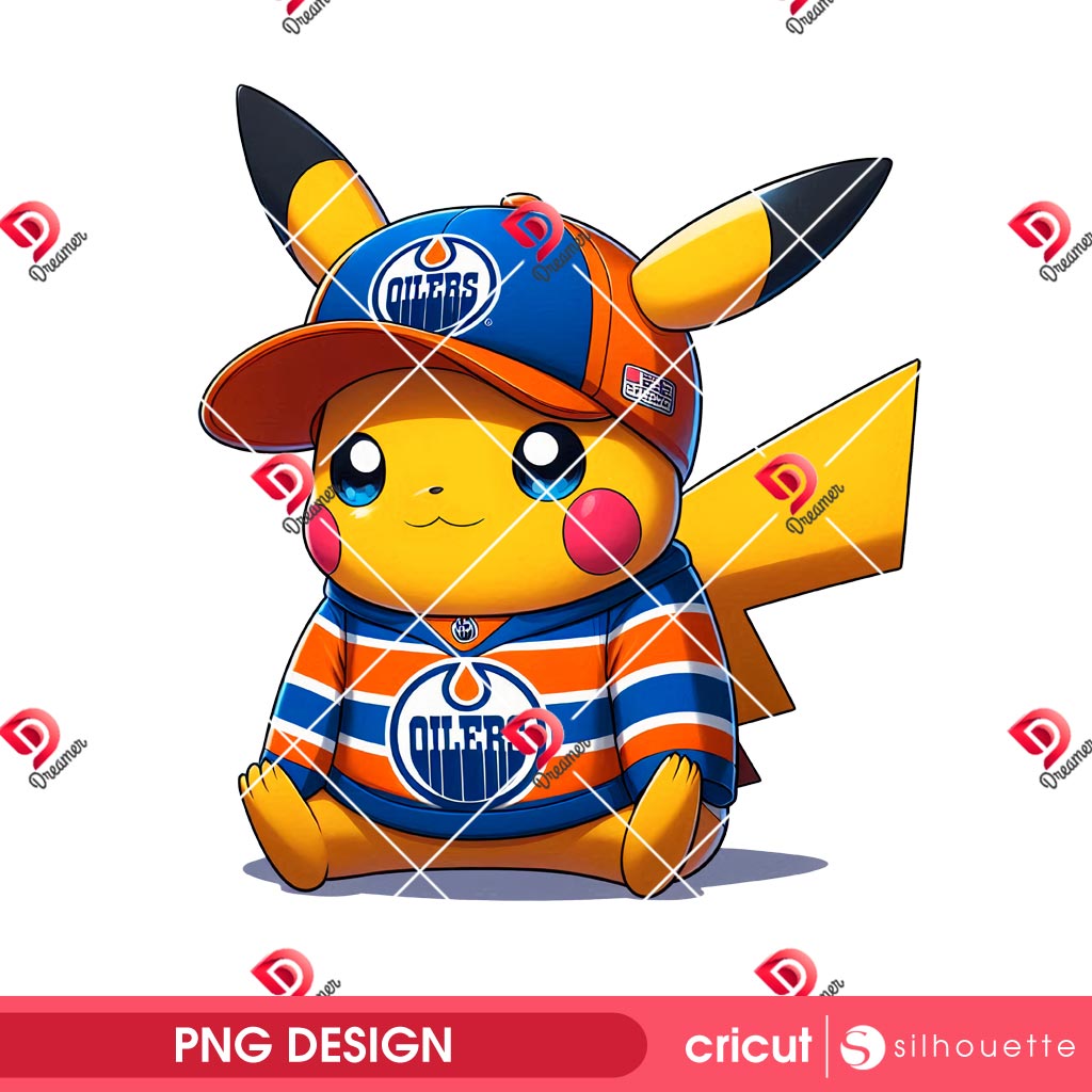 Bundle Pikachu Edmonton Oilers PNG, Pikachu Oilers NHL Hockey PNG Bundle