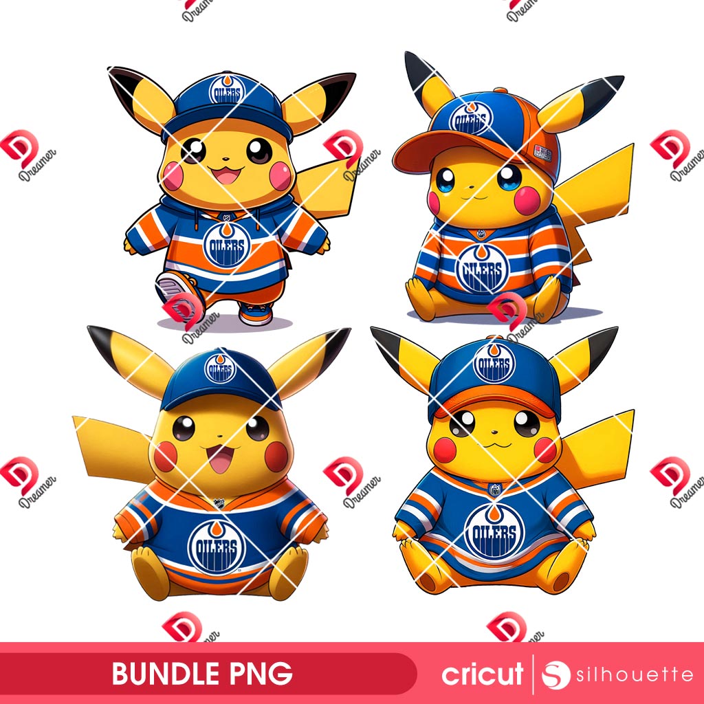 Bundle Pikachu Edmonton Oilers PNG, Pikachu Oilers NHL Hockey PNG Bundle